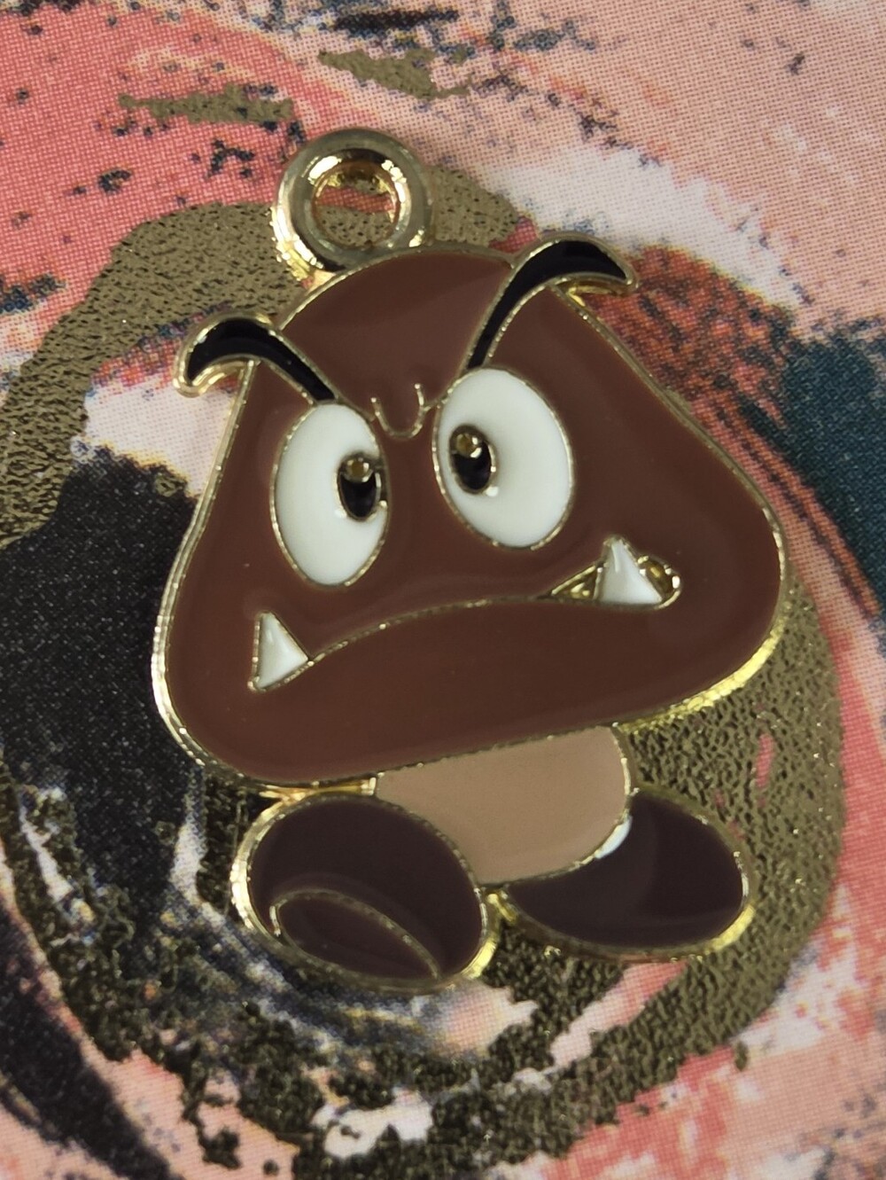 Nintendo Brown Goomba Enamel Pendant with Gold Trim